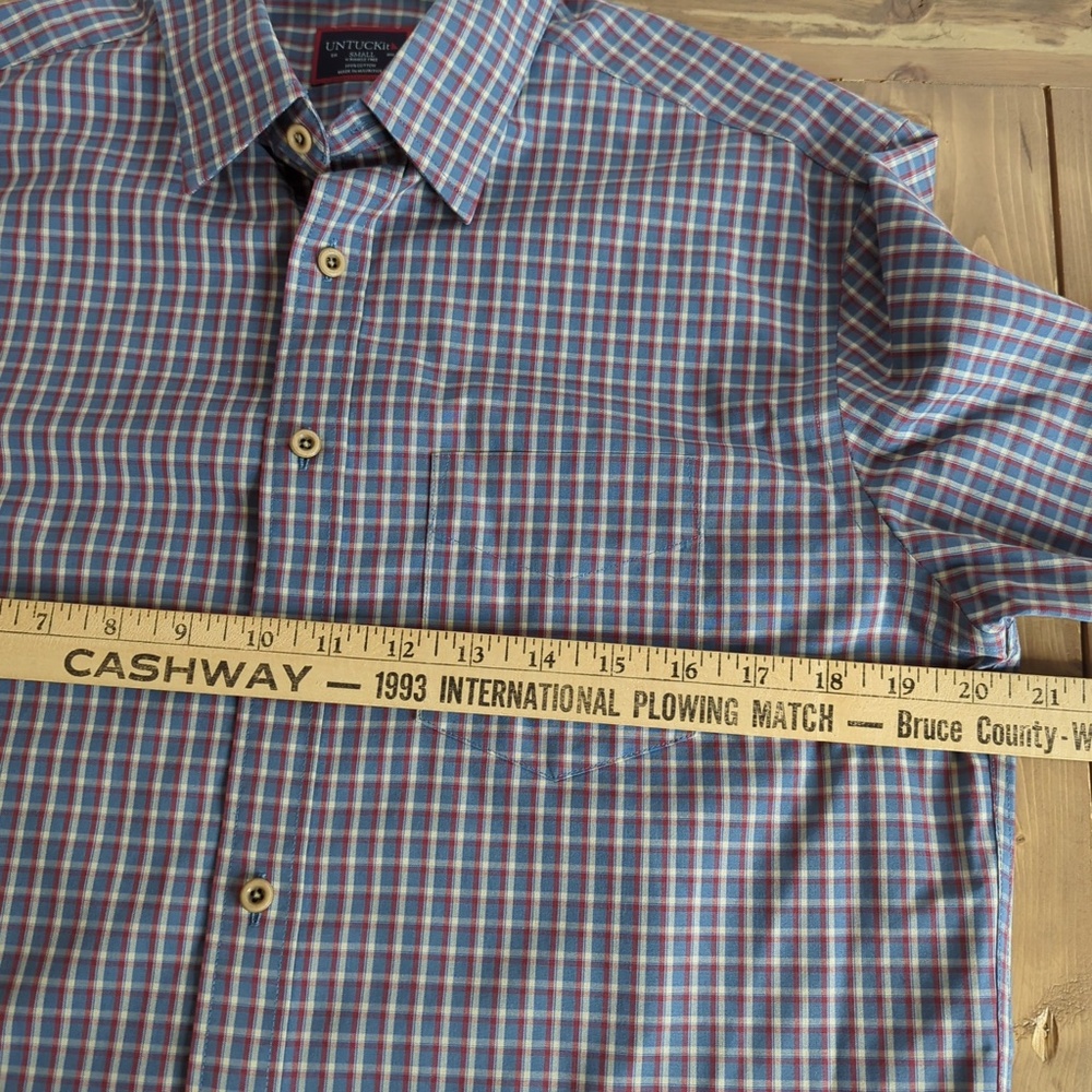 Untuckit Blue Red Check  Wrinkle-Free Long Sleeve Fabiano Shirt Small - Picture 8 of 14